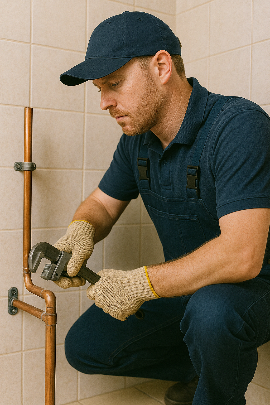Plombier Pro Inspectant Salle de Bain Moderne
